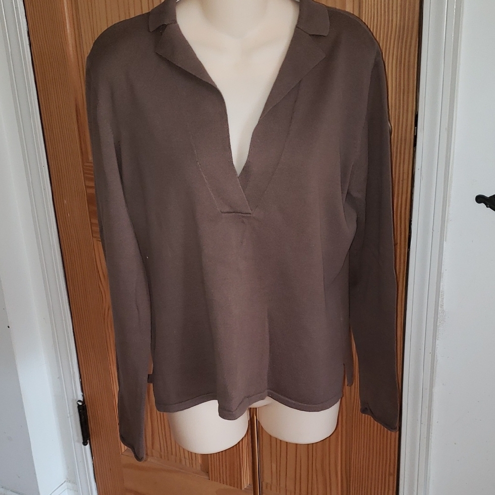 J. Jill Brown  Long Sleeve Polo Button Down Shirt